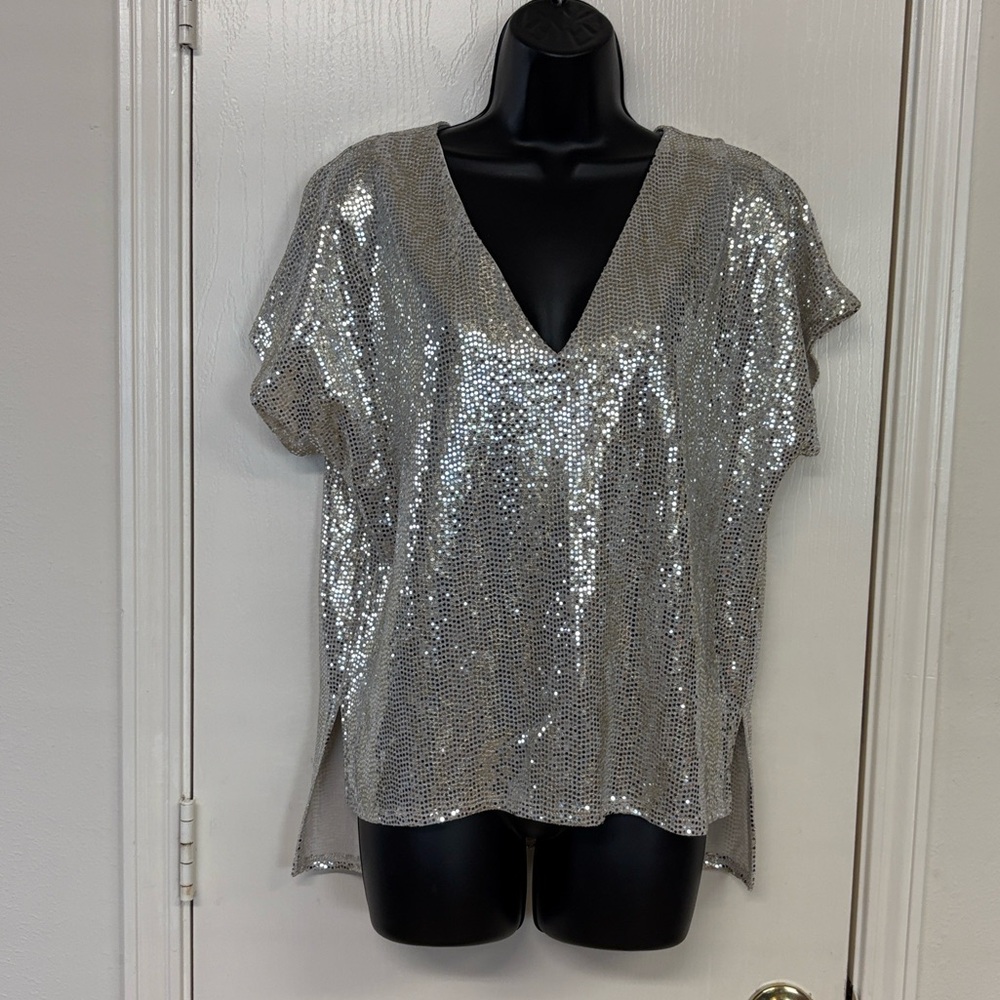 Caramel Silver Sequin Top